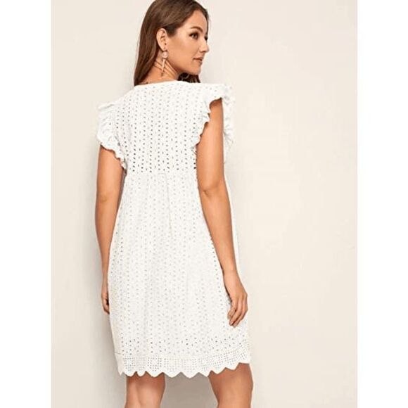 Women's Plain Short Sleeve Floral Summer Floral Lace Prom Party Shift Dress - Picture 3 of 5